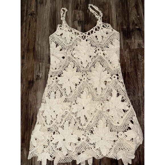 VTG For Love & Lemons Ivory Crochet Mini Dress/ Cover-Up Size S/M - Picture 2 of 8
